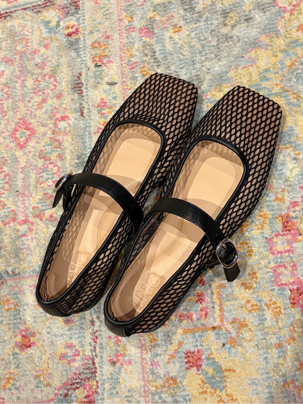 INC International Concepts Black Mesh Mary Jane Flats with Buckle